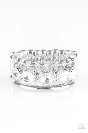 Backstage Sparkle White Rhinestone Ring - Paparazzi Accessories