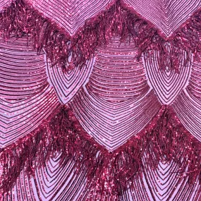 Burgundy Flamingo Fringe Sequins Embroidered Fabric