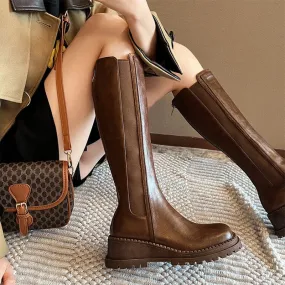 Chunky Knee High Boots Riding Boots for Women in Black/Brown Leather