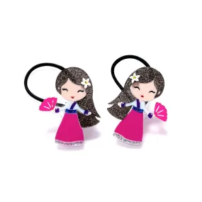 Cute Doll Dark Pink Dress Ponytail Hair Ties