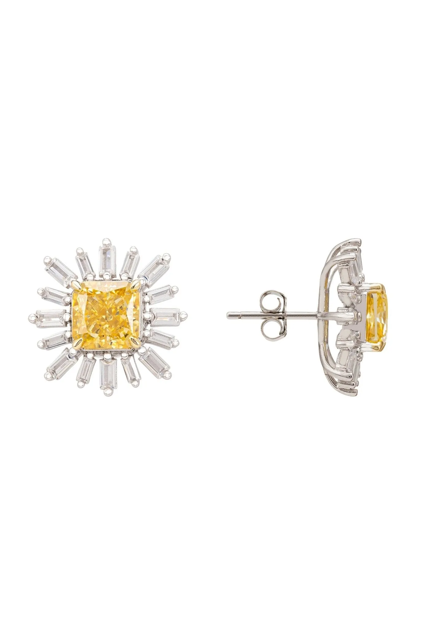 Daisy Flower Earrings Silver Citrine