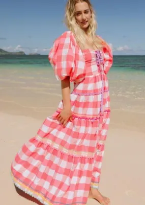 Erika Gingham Maxi Dress with removable sleeves