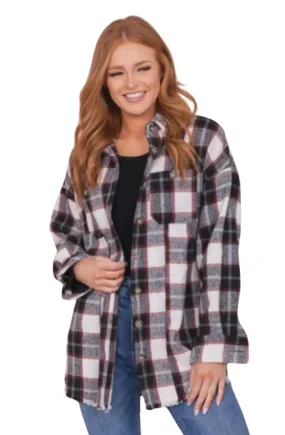 Fringe Hem Shacket in Black Checkered