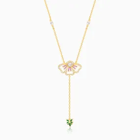 Gold Eye Bright Flower Lariat Necklace