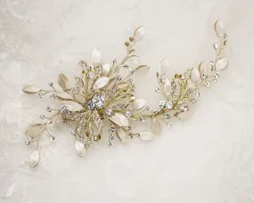 Gold Floral Matte Leaves Bridal Hair Clip