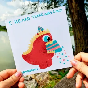 I heard there was Cake Card, Funny Dinosaur Birthday Cards, Cute Dino Greeting, Just Because, Cute Animal Gift Children, Printed Postcard