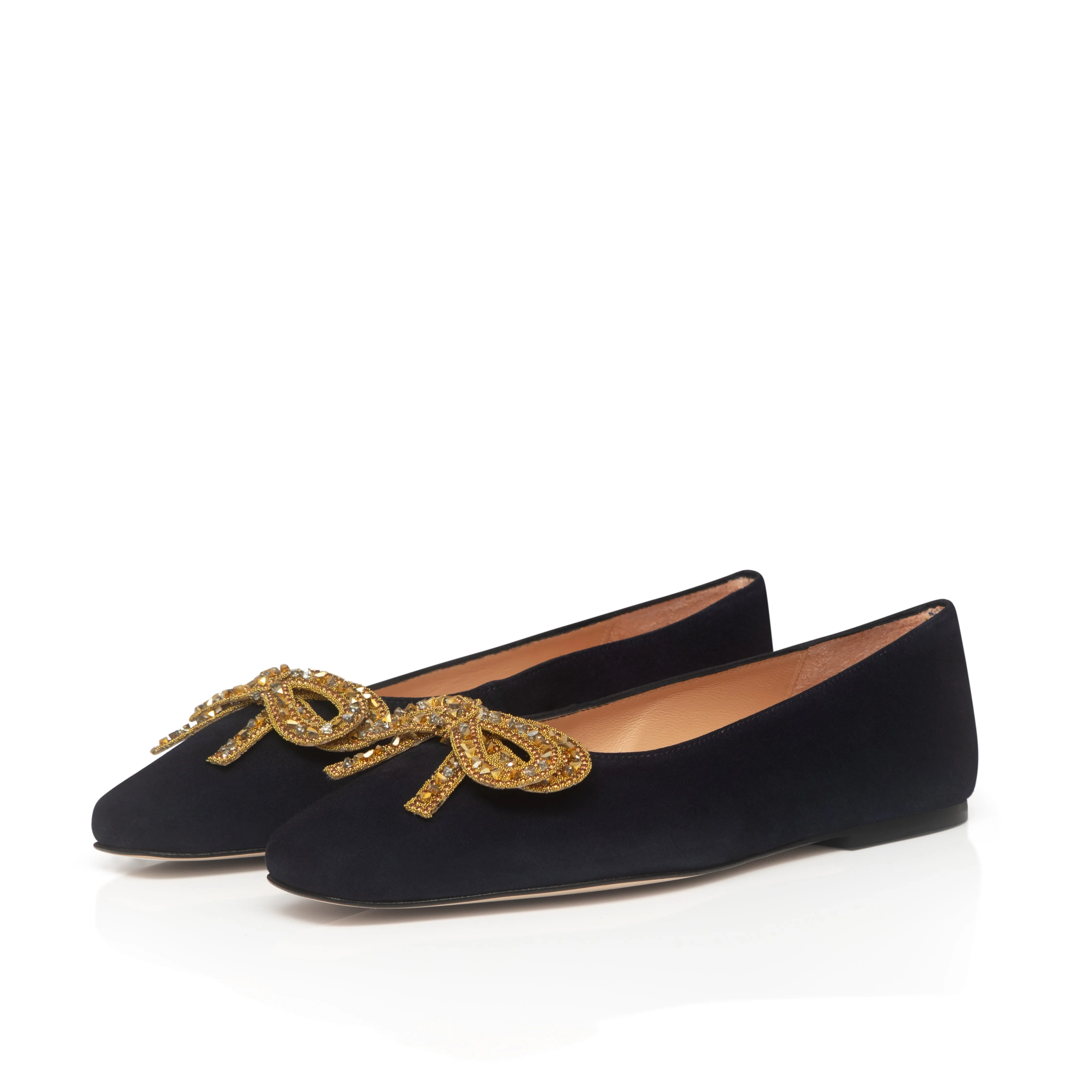 Kelly Wide Fit Bow Ballet Flats - Navy Suede