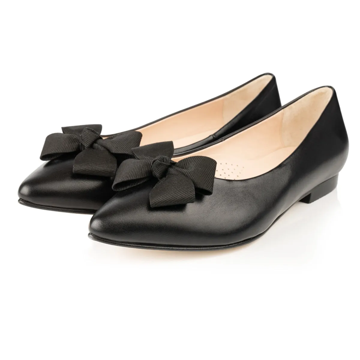 Laura Extra-Wide Fit Ballet Flats With Bow - Black Leather