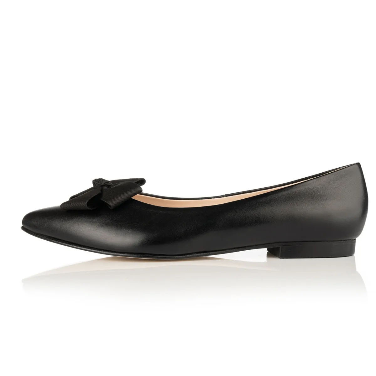 Laura Extra-Wide Fit Ballet Flats With Bow - Black Leather