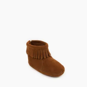 Minnetonka® Infant Velcro Back Fringed Leather Bootie Moccasins