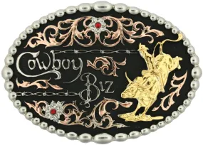 "Cowboy Biz" Western Tri-Color Belt Buckle