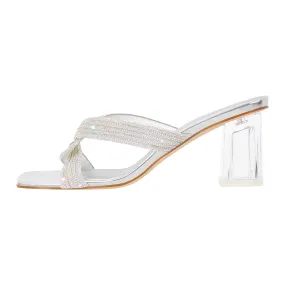 Rhinestone Strap Clear Block Sandals Mules