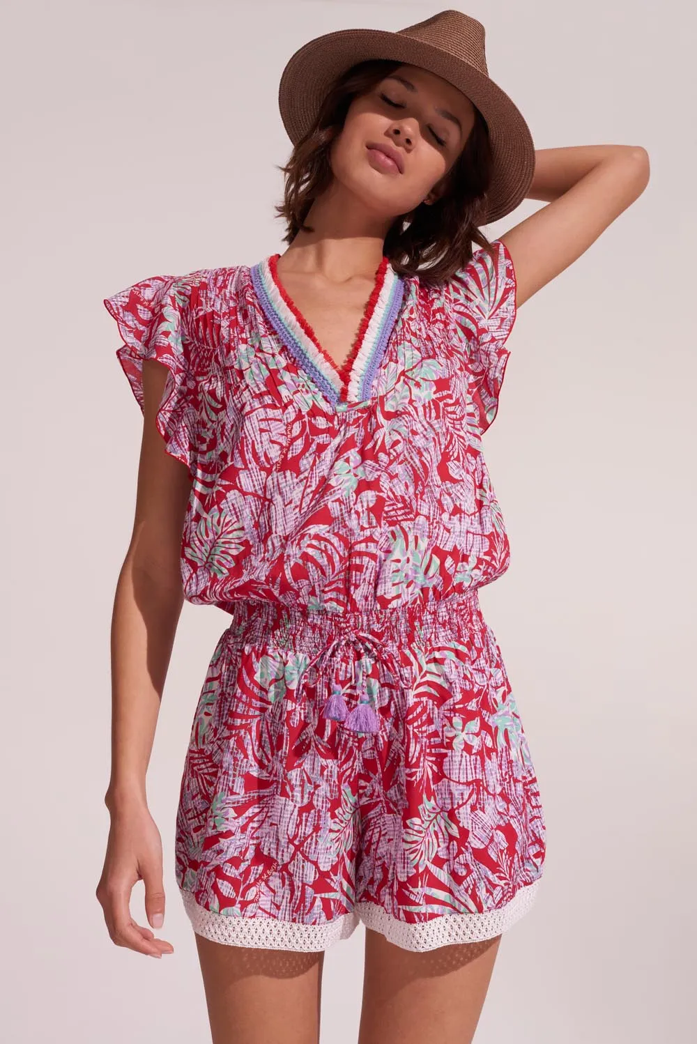 Short Jumpsuit Sasha - Red Tropical