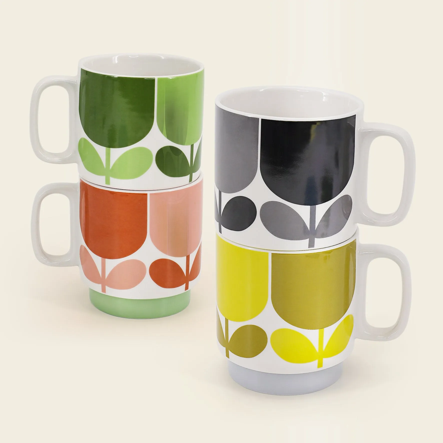 Stackable Large Mug Set of 4 - Block Flower