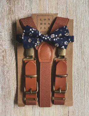 Wilder Floral Cotton Bow Tie with Cognac Suspender Set