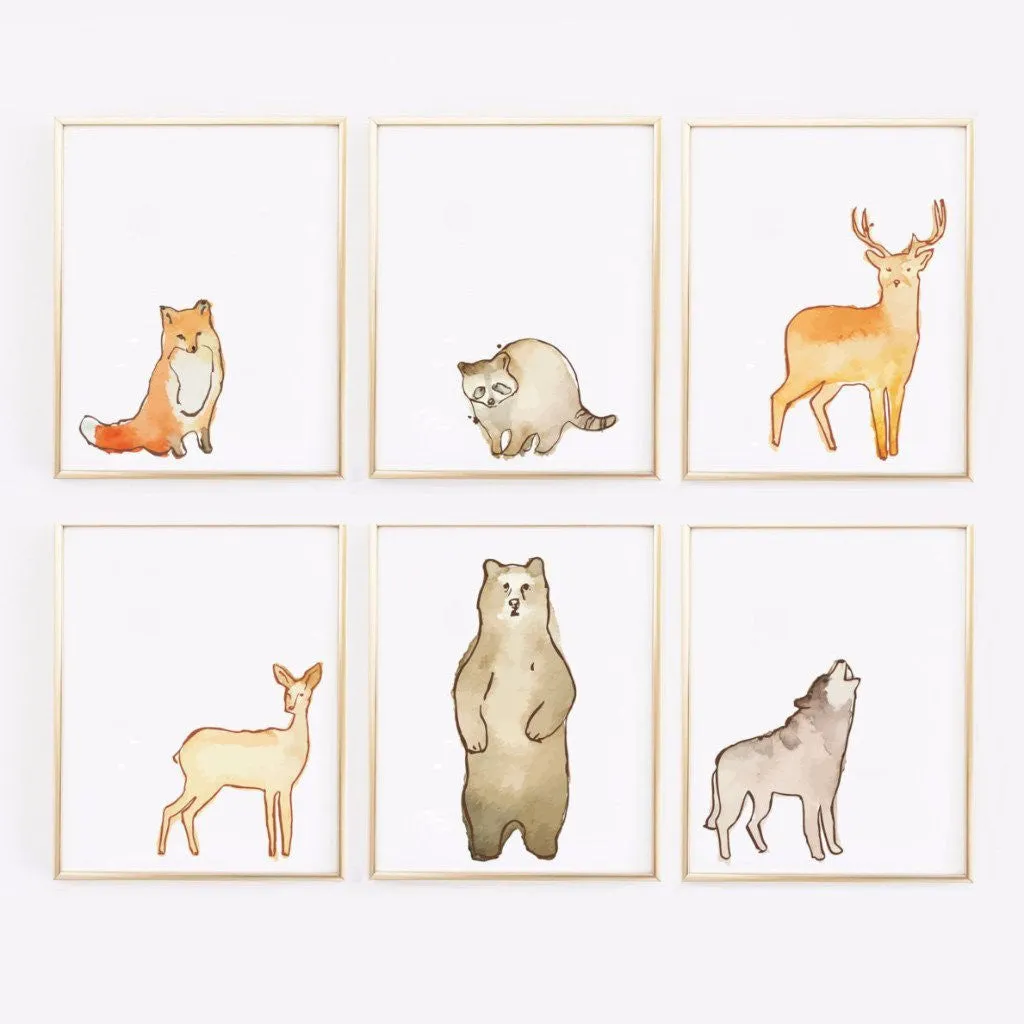 Woodland Watervolor Animal Prints - Set of 6 Nursery Prints